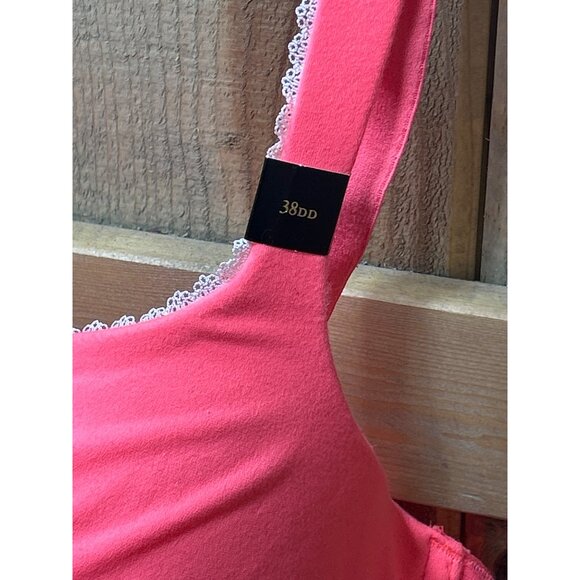 Victorias Secret Pink Lined Perfect Coverage Bra 38DD Coral Lace Trim NWT - Picture 3 of 8